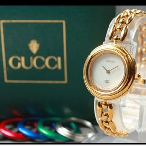 Vintage Gucci 14k Gold Plated Watch Set with Bezels